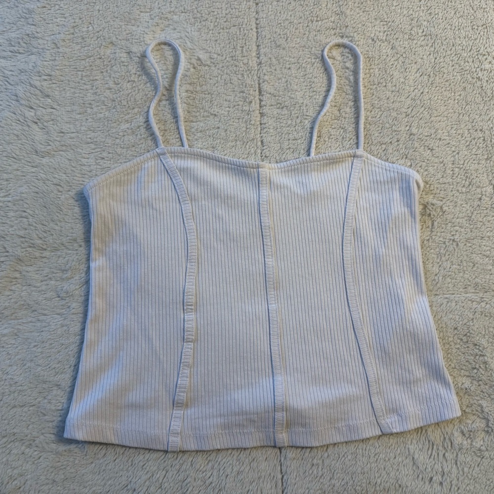 Maeve Anthropologie White Ribbed Camisole Crop Top Size Medium